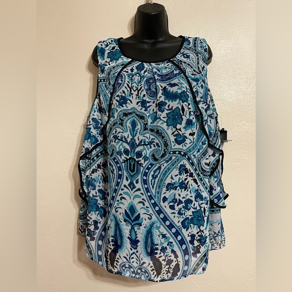 Alyx Tops - ALYX, size 1X, blue, teal, black, and white dressy tank.